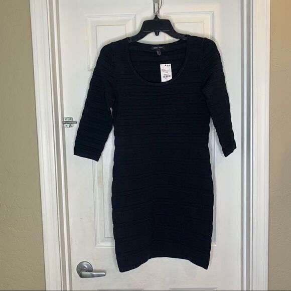 MNG Basics Black Ribbed Bodycon Sweater Dress Size M/8 - Picture 10 of 11